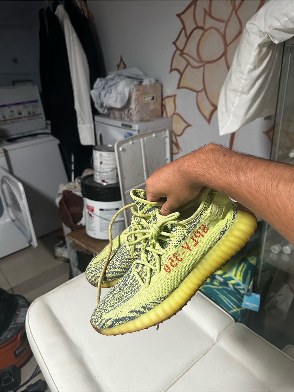 adidas Kids Yeezy-Style Neon Yellow/Green Sneakers